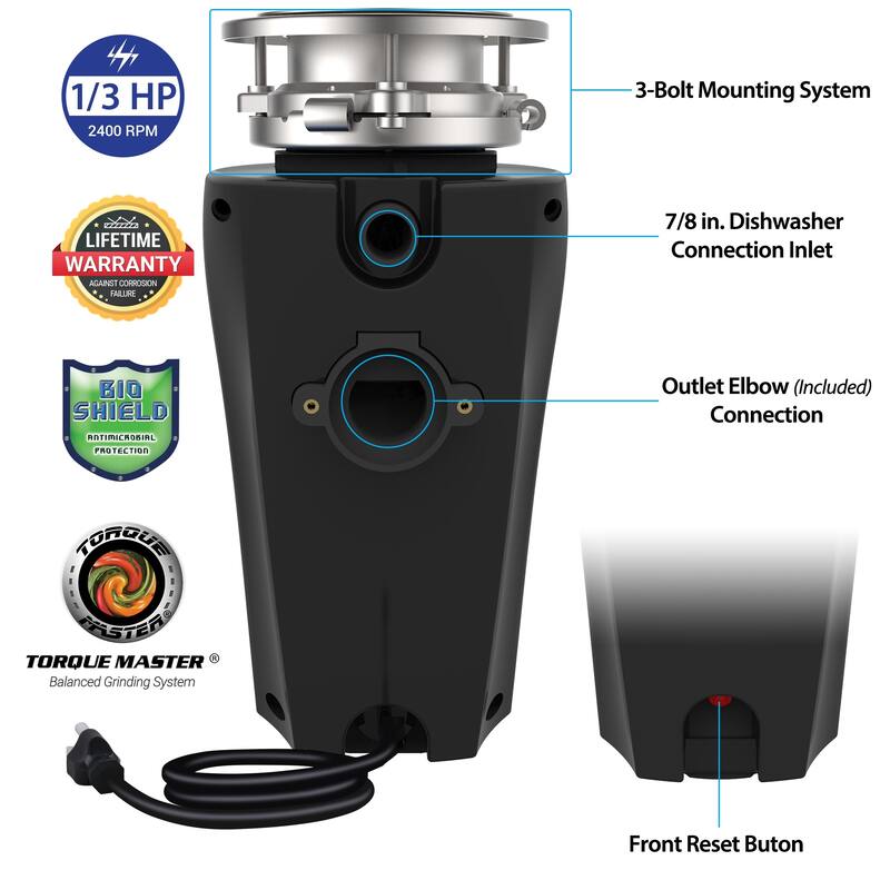 Eco Logic Continuous Feed Garbage Disposal for Kitchen Sinks