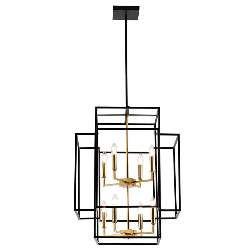 8-Light 22" Width 28" Height Metal Open Frame Cage Design Transitional Pendant Lamp Chandelier