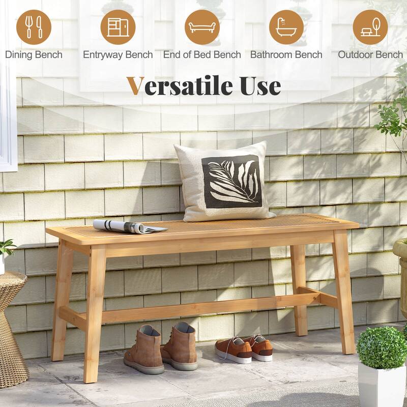 Costway 39.5” Bamboo Dining Bench with Handwoven Rattan Seat, Wooden - See Details