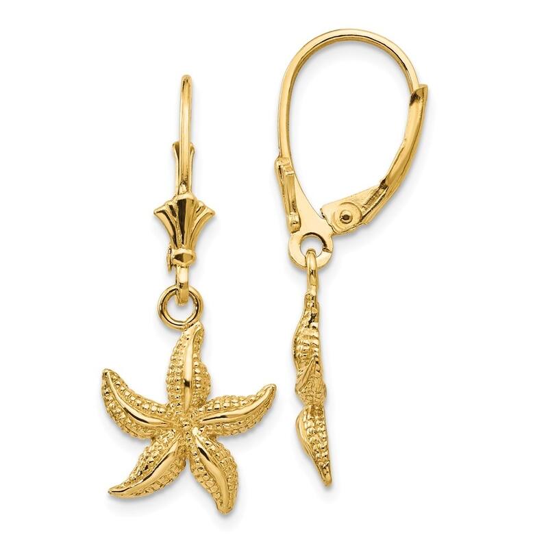 Curata 14k Yellow or White Gold 31x12mm Textured Starfish Leverback Earrings - Yellow