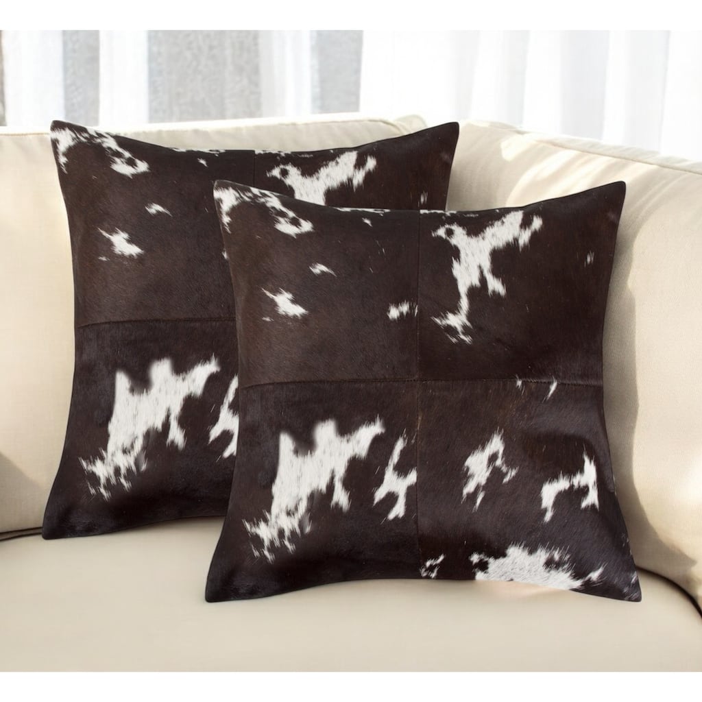 Set of Two 18" Chocolate and White Cowhide Cowhide Throw Pillows