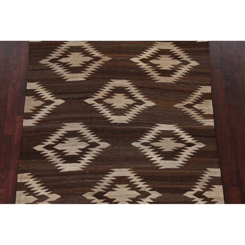 Natural Dye Geometric Tribal Kilim Oriental Wool Area Rug Flat-weave - 4'11" x 6'5"