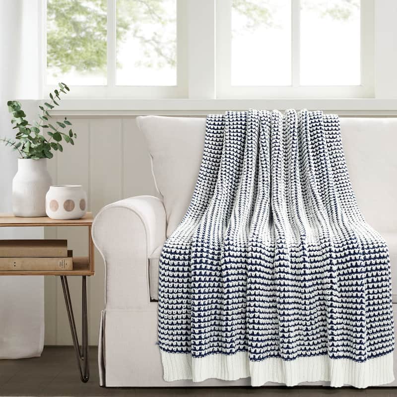 Lush Decor Chic And Soft Knitted Throw Single - Navy