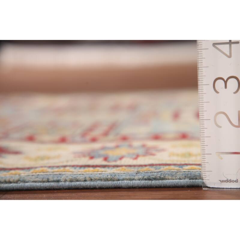 Light Blue Kazak Runner Rug Hand-Knotted Oriental Wool Carpet - 2'7" x 13'0"