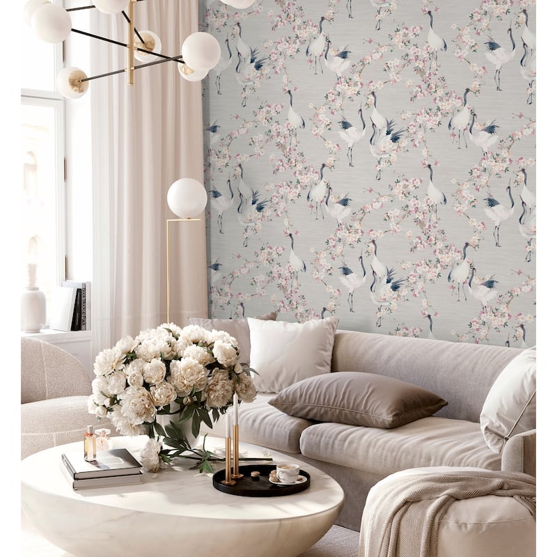 Blossom Crane Natural/Pink Wallpaper
