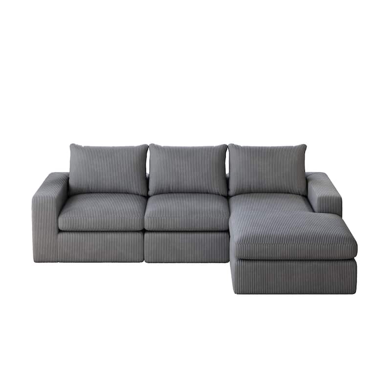 Roomfitters Modern 3-Seater Corduroy Cloud Sectional Sofa with Chaise, L-Shaped Boneless Couch with Pillows