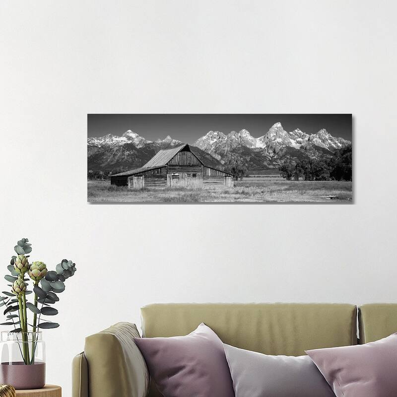iCanvas "Old Barn On A Landscape, Grand Teton National Park, Wyoming, USA" by Panoramic Images Canvas Print - 16x48x1.5