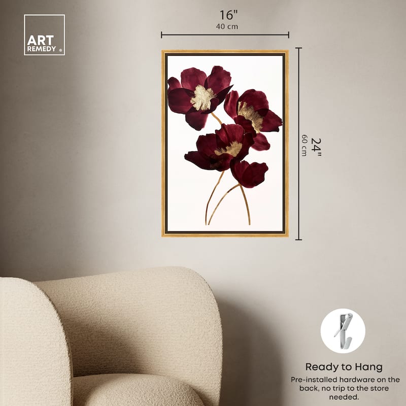 Art Remedy Wine Flowers Framed Floral Fine 1 Piece Canvas Wall Art