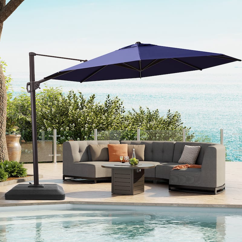 Heavy-duty 11.5-Foot Patio Umbrella Cantilever-Offset 360-degree Rotation Crank-lift with Weighted Base