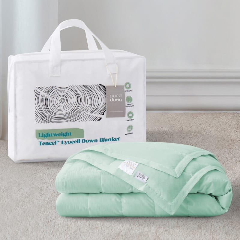 Hotel Luxury Down Cooling Blanket, Breathable Silky Soft & Smooth Lyocell Fabric - 90x90 inches - Dusty Aqua