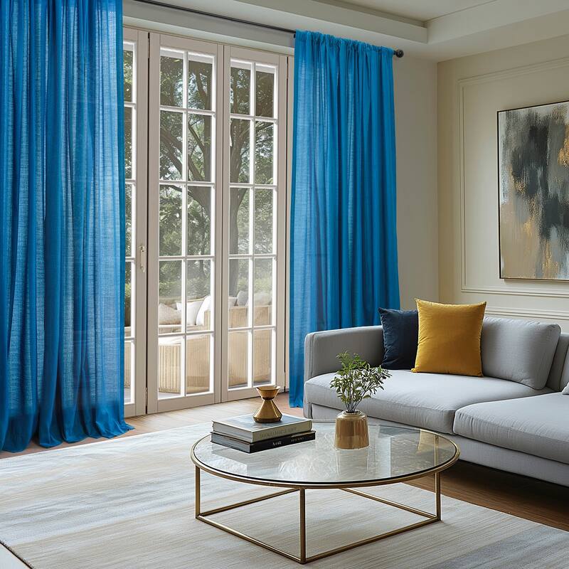 Exclusive Fabrics Rustic Linen Weave Light Filtering Curtains for Bedroom & Living Room Curtains - 2 Panel Drapes