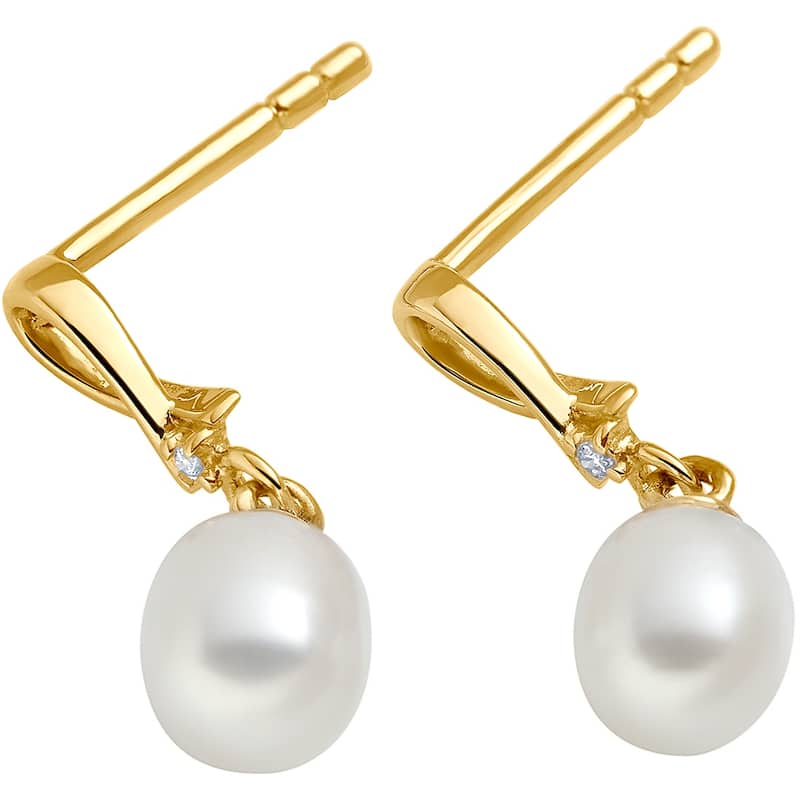 14k Yellow Gold Freshwater Pearl Infinity Swirl Drop Earrings