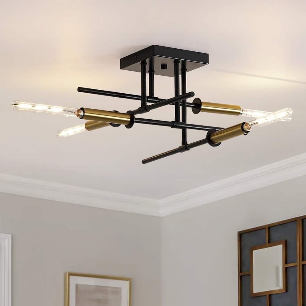 Industrial Linear Tiered Sputnik Semi Flush Mount Light 20 Inches