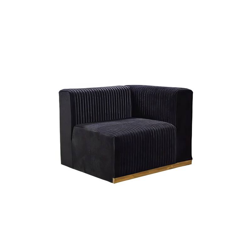 HomeRoots Black Velvet Modular U Shaped Four Piece Sofa and Chaise Sectional With Toss Pillows