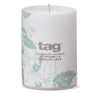 Citro 3x4 Inch White Pillar Candle with Tom Leaf Design, 14oz Paraffin Wax, 36 Hour Burn Time, Perfect for Spring and Summer