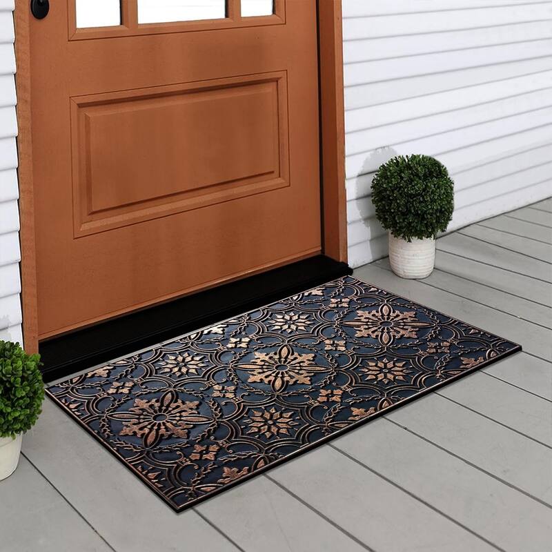A1HC First Impression Rubber Pin Doormat, Floral Bronze 18"x30"
