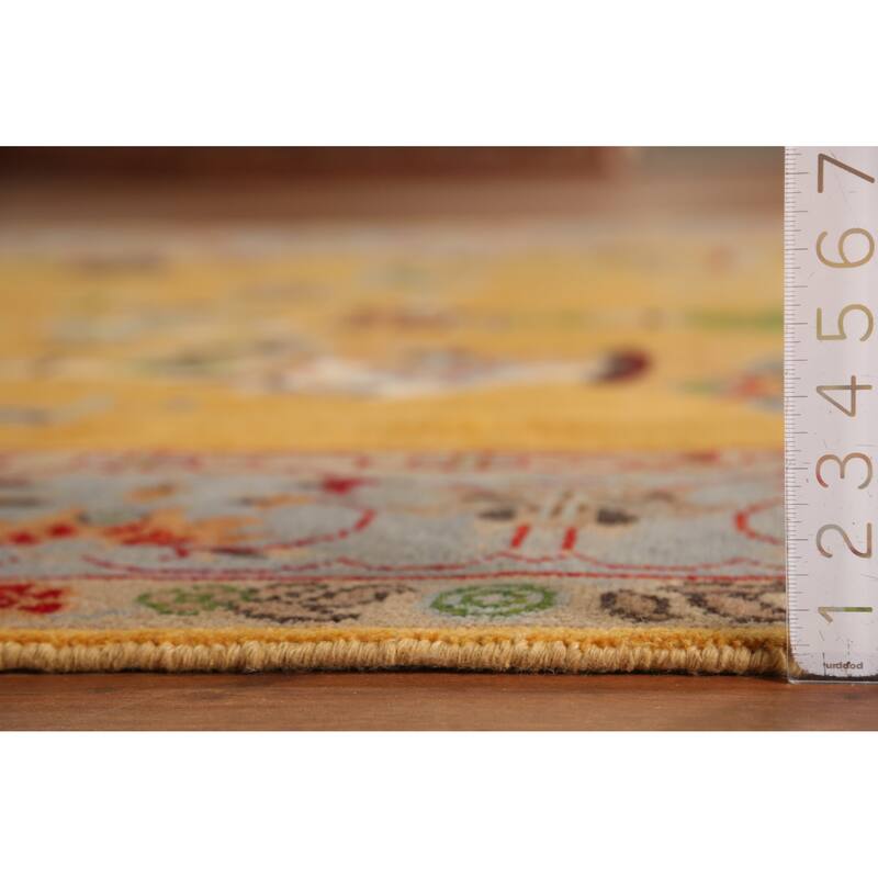 Floral Yellow Heriz Serapi Indian Area Rug Hand-Knotted Wool Carpet - 7'9" x 9'11"