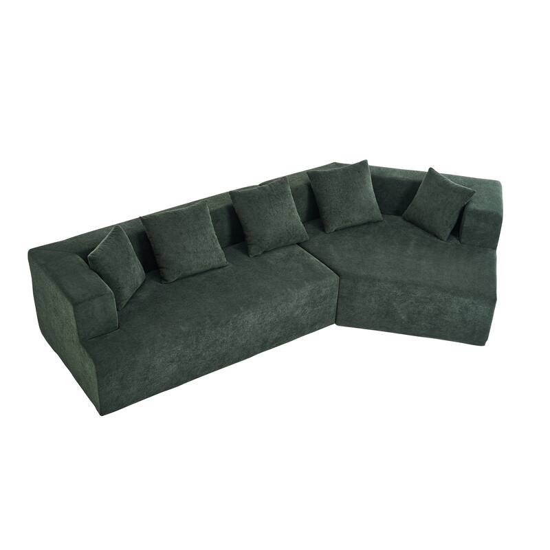 129.5" Chenille Memory Foam Sectional Sofa with Deep Seat, No Installation Required, and Quick Rebound Foam