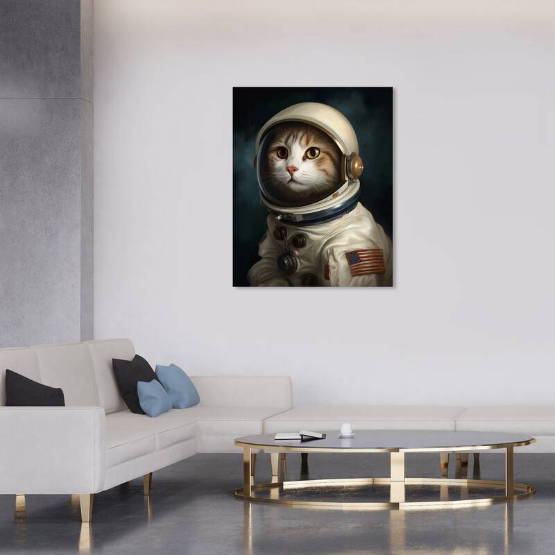 Wynwood Studio Canvas Animals Commander Neil Cat White and Cream White Modern & Contemporary Wall Art Canvas Print - 30 x 36