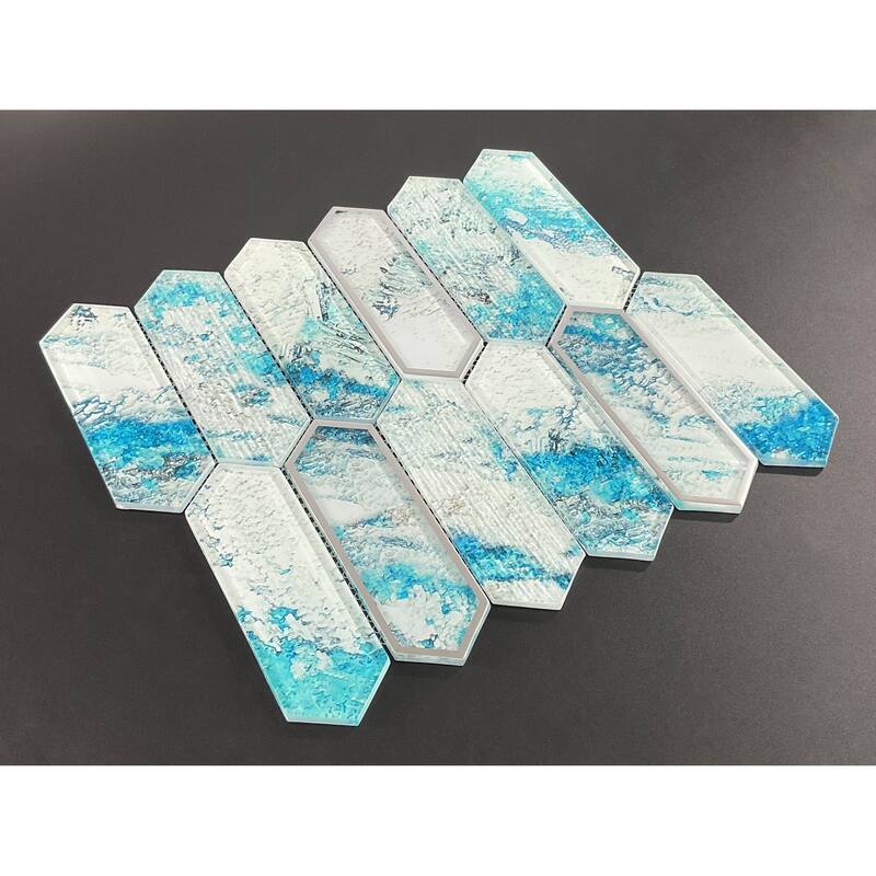 6 X 2 Long Hexagon Glass Wall Mosaic Tiles
