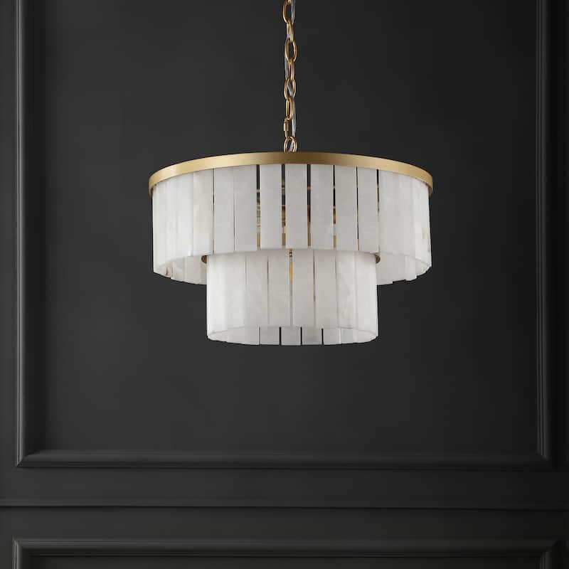 SAFAVIEH Couture Kiandra Marble 2-Tier Chandelier - 19.75 IN W x 19.75 IN D x 18.25 / 66.25 IN H