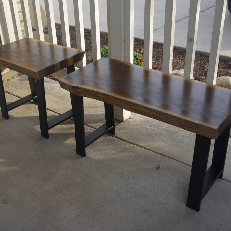 Greenage Pieced Teak Rectangle Bench Rustic Metal Seating Chair