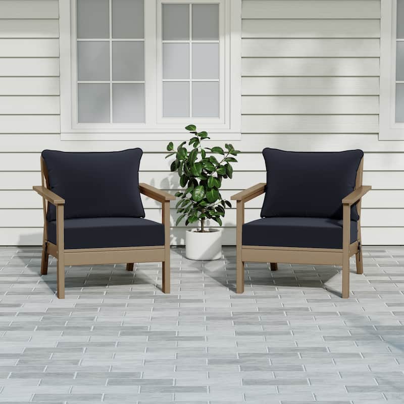Birchwood All Weather HDPE Outdoor Patio Weathered Wood Deep Seating Conversation Set With Cushions (2-Piece)