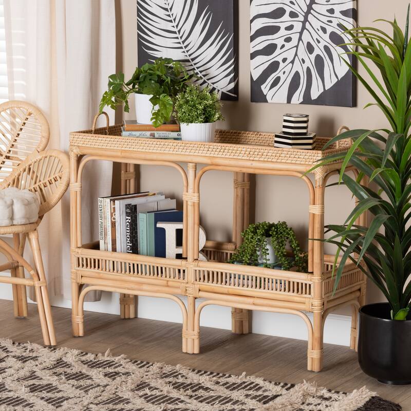 Lombok Modern Bohemian Natural Brown Rattan Console Table