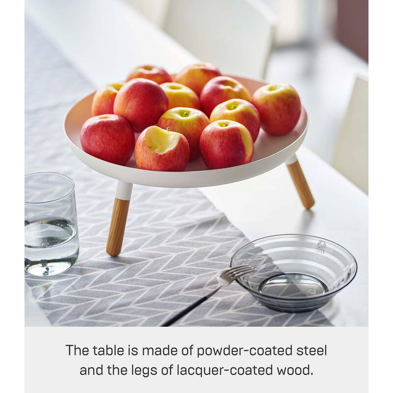 Yamazaki Home Countertop Pedestal Tray, Steel and Wood, Holds 3.3 lbs, Minimal Assembly - L 12.6 x W 12.6 x H 5.12 inches
