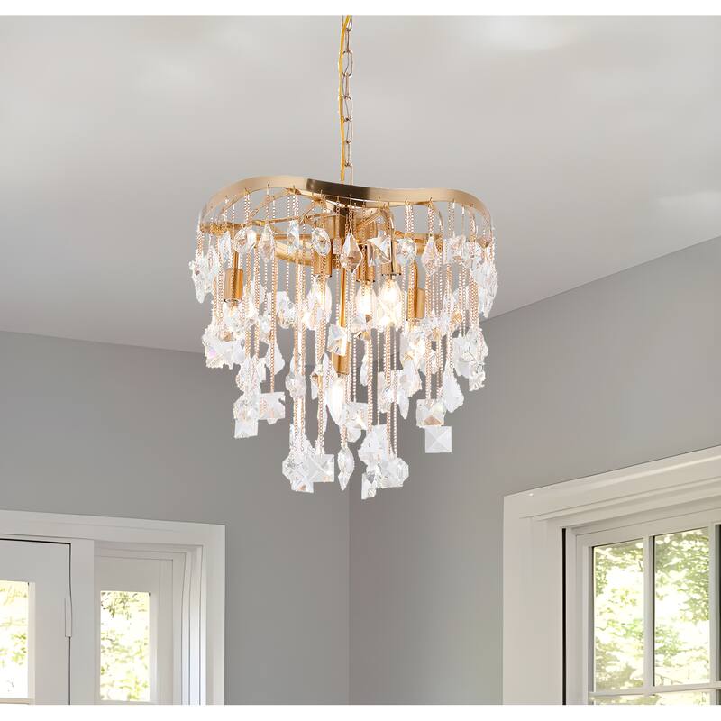 6-Light Crystal Cascade Statement Chandelier - Gold