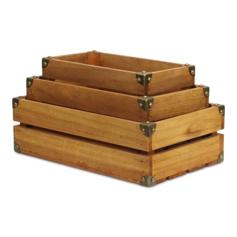 Rustic Farmstead Dark Brown Wooden Studded Crate Set