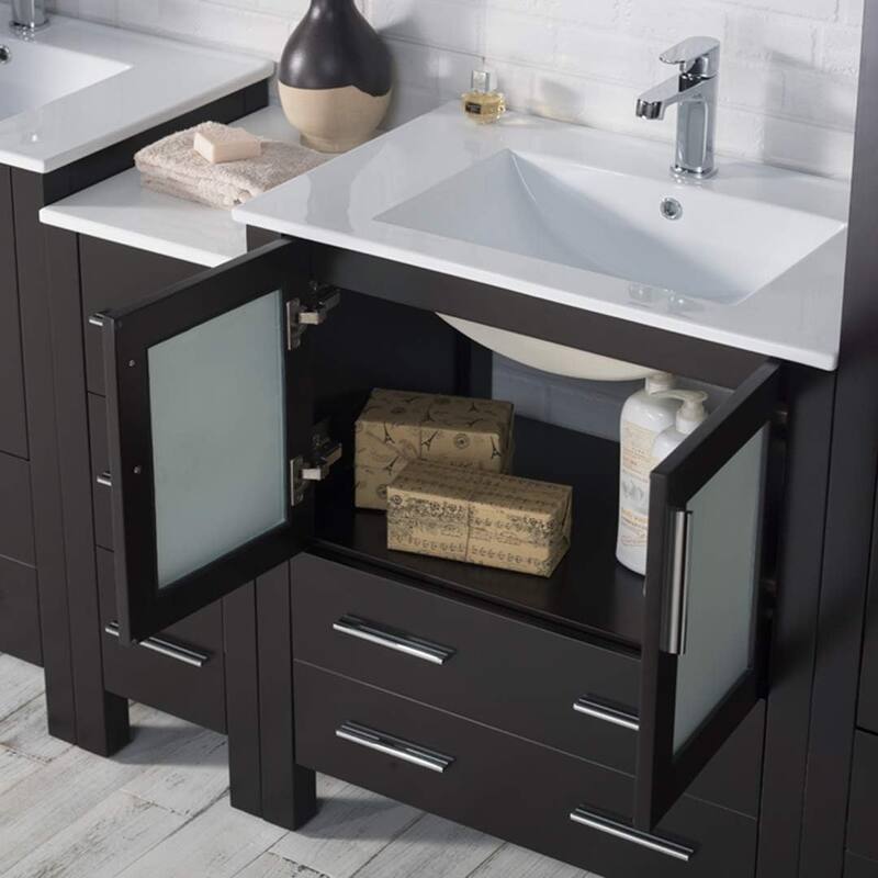 Blossom 102" Solid Wood Double Vanity w/ Sinks, Mirrors & Cabinet