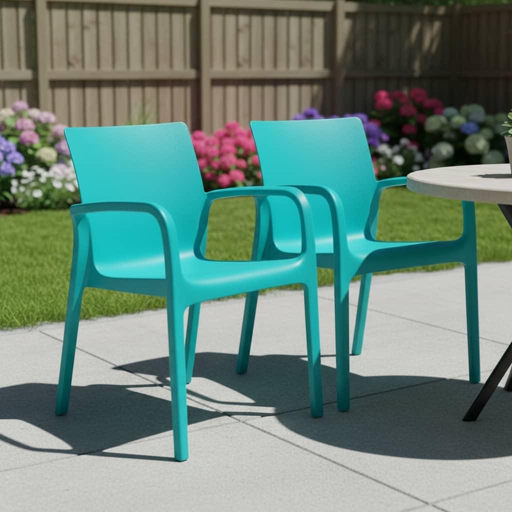 HomeRoots Set of Two Turquoise Heavy Duty Plastic Outdoor Stacking Dining Chairs