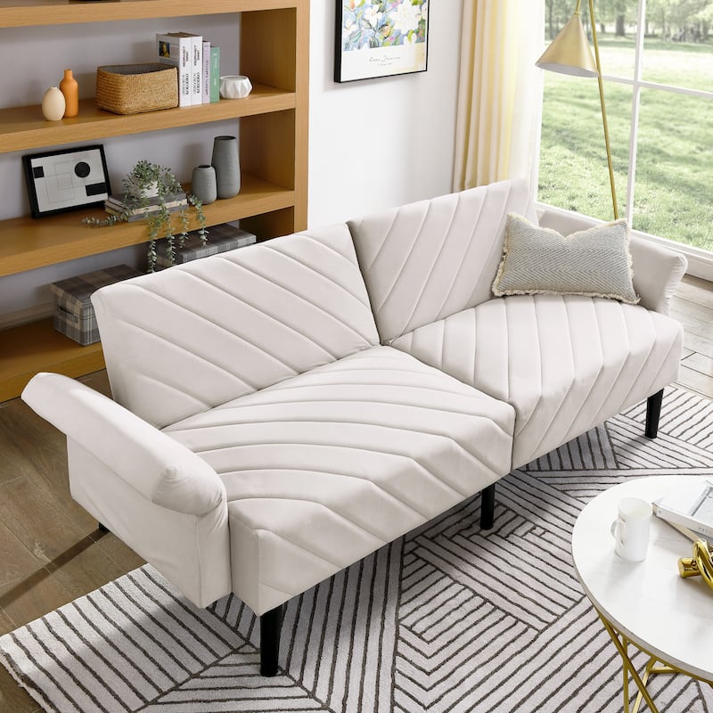 78" Modern Velvet Folding Futon Sofa Bed