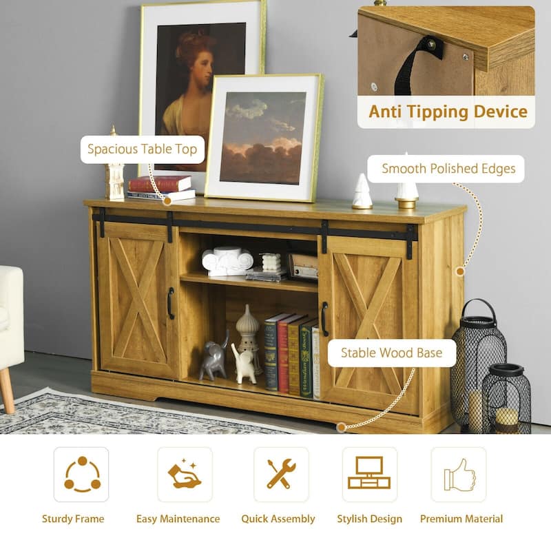 59" TV Stand with Adjustable Shelf and Sliding Barn Door Cabinet - 59" x 16" x 32" (L x W x H)
