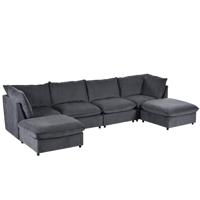 Modern Large U-Shape Sectional Sofa, 2 Large Chaise with Removable Ottomans
