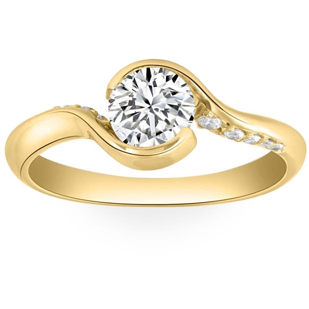 Bliss Diamond 1 1/4Ct Moissanite Bezel Diamond Engagement Ring in 10k White or Yellow Gold