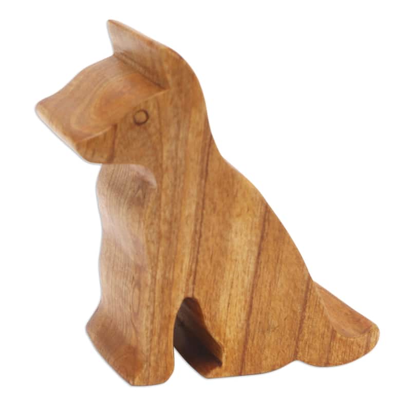 Novica Handmade Dialing Dog Wood Phone Stand