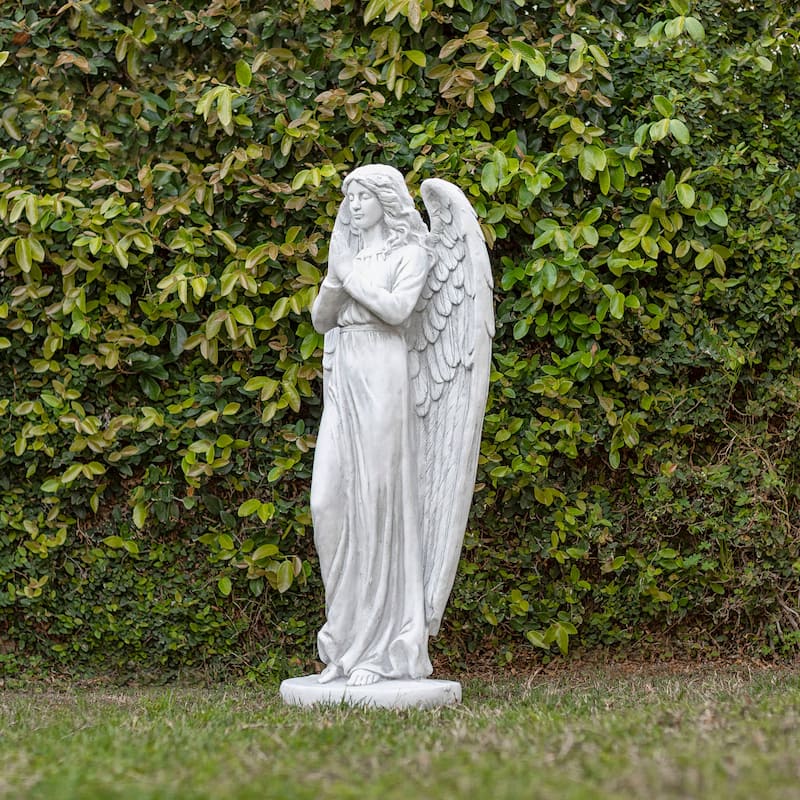Alpine Corporation 47" Tall Indoor/Outdoor Praying Angel Statue Yard Art Decoration, Light Gray - Multi - Resin