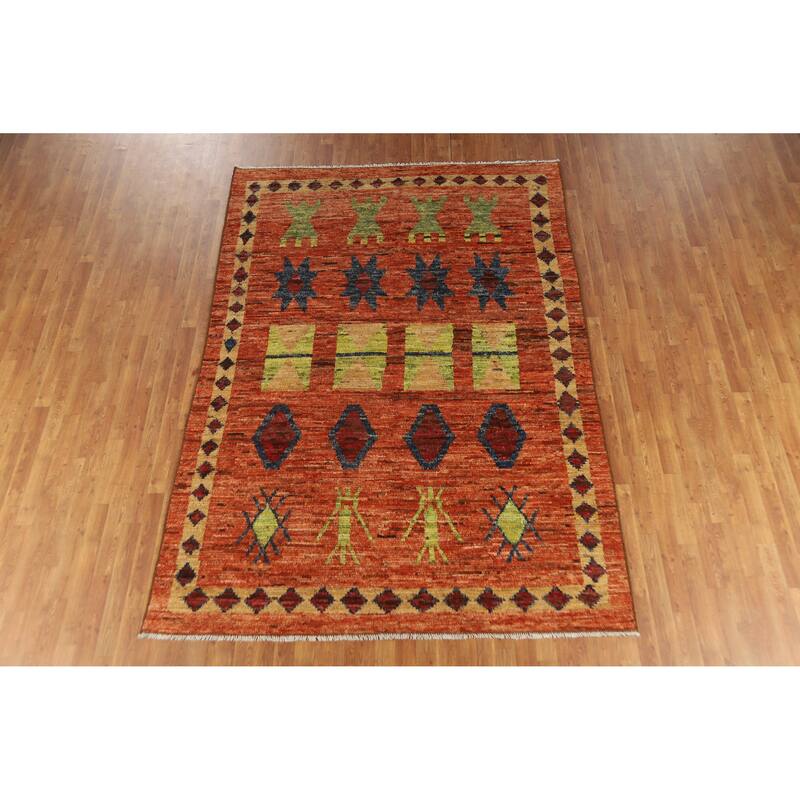 Orange Moroccan Oriental Rug Handmade Geometric Wool Carpet - 6'9" x 9'9"