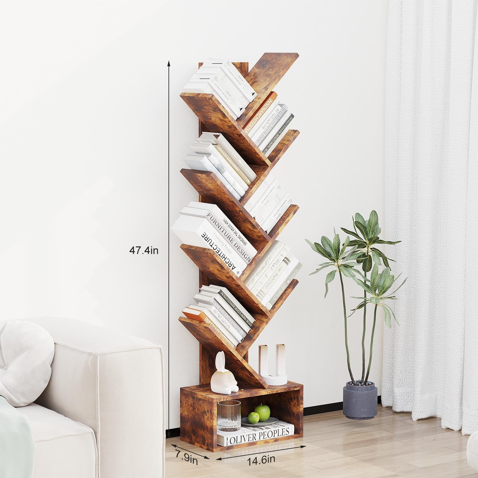 8-Tier Tree Bookshelf, Industrial Retro Storage Rack, Bookcase 8-Tier Tree Bookshelf, Industrial Retro Storage Rack, Bookcase