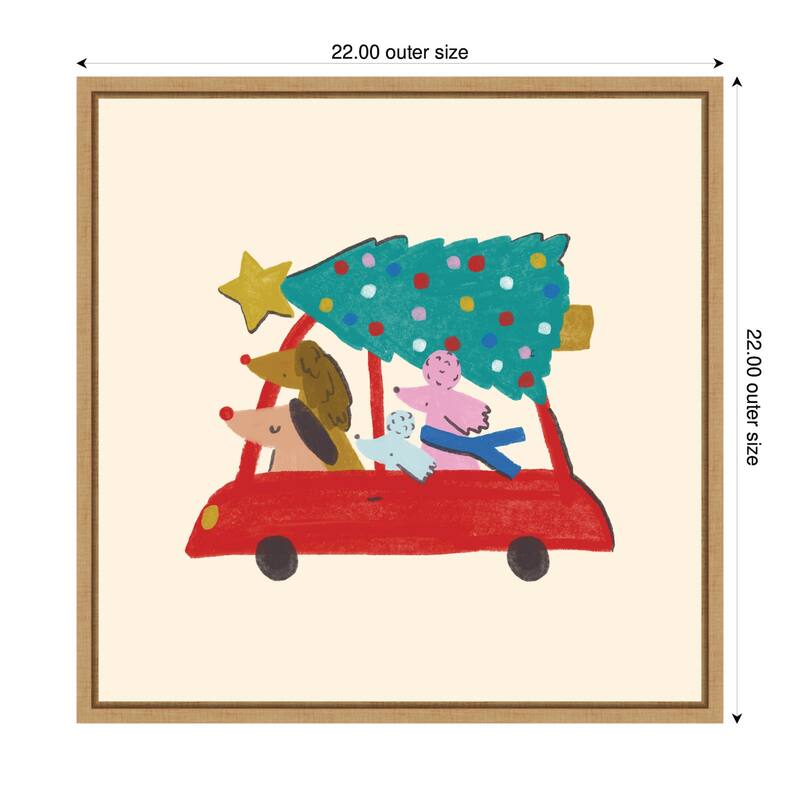 Kate and Laurel Sylvie Framed Canvas Driving Home For Christmas by Aislinn Simmonds Duchess Plum