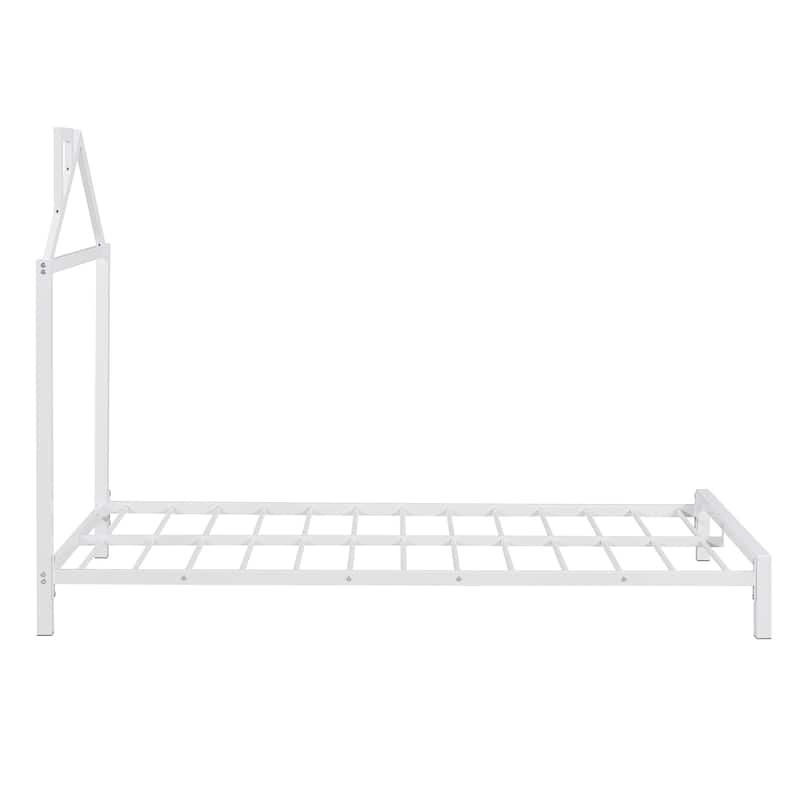 Roomfitters Twin Size Metal Platform Bed with House-Shaped Headboard Design