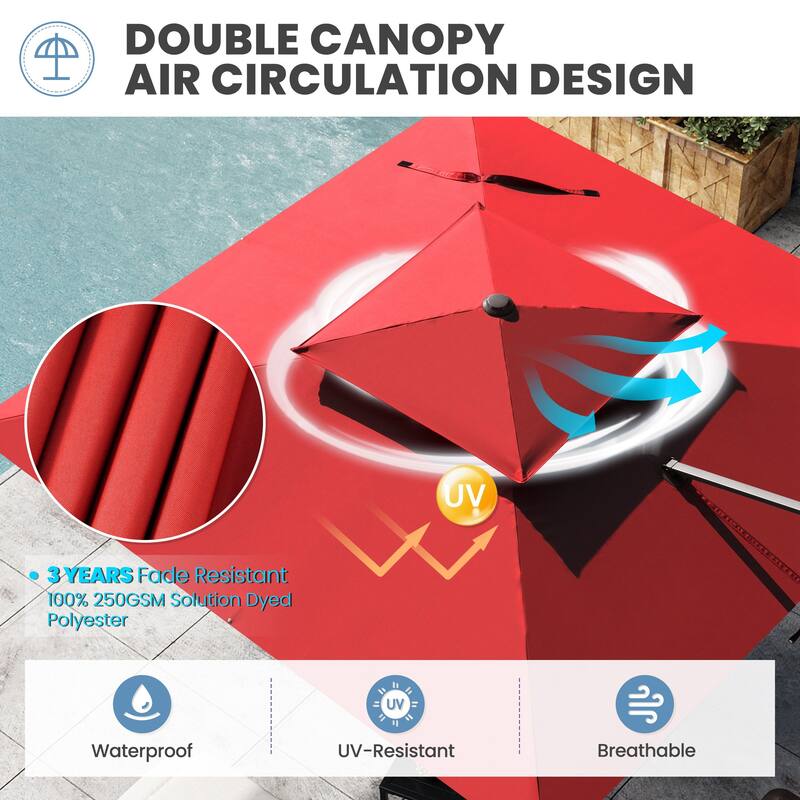 Outdoor 10FT Square Adjustable Offset Cantilever Patio Umbrella