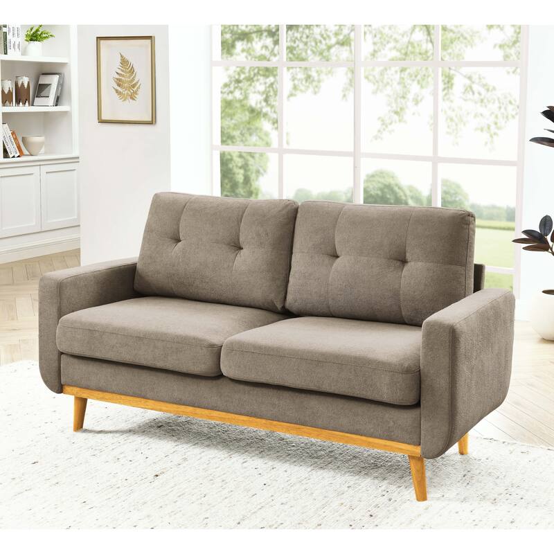 Anmytek Mid-Century Modern 67.7" Wide Tufted Upholstered Loveseat Sofa - Khaki