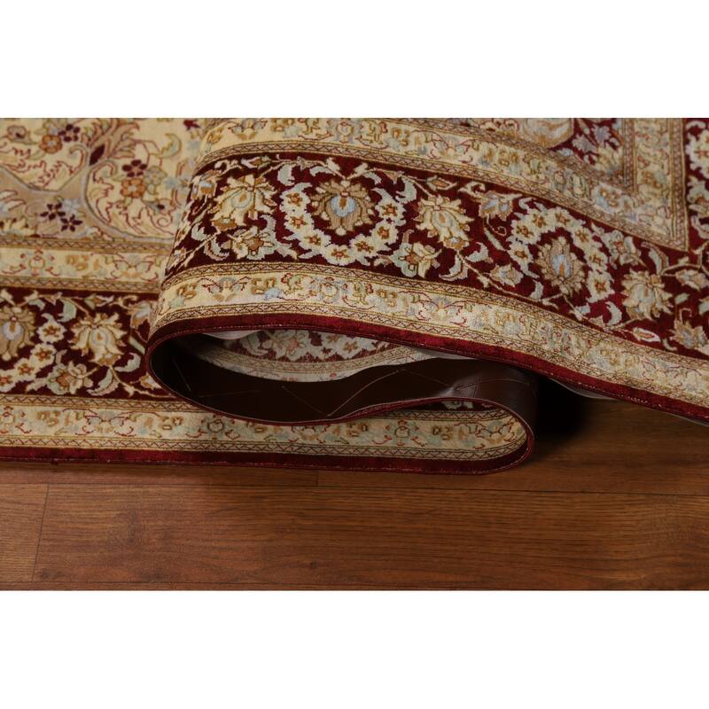 Handmade 100% Silk Qum Persian Accent Rug Traditional Beige Carpet - 4'4"x 6'3"