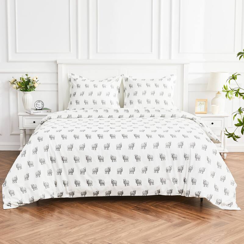 Printed Design Cotton Collection Farm Sheep Duvet Set