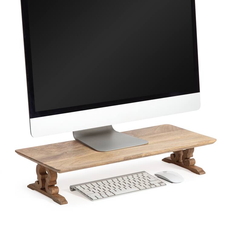 Jani Wood Monitor Stand Riser Desk - Ergonomic Design Stand, Desktop Organizer Table for Home, Office Workspace, Gaming Desk - Yellow