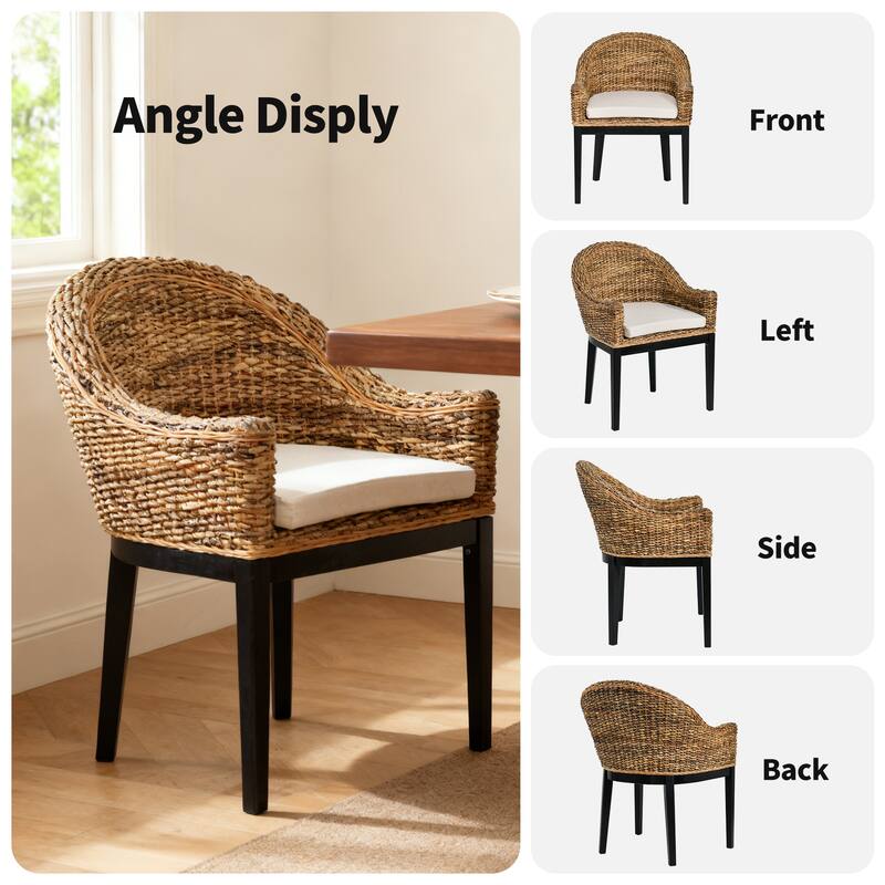 Boho Natural Rattan Backrest With Upholstered Armchair