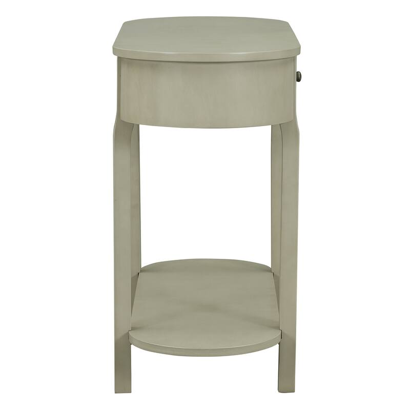 Curved Console Table with 2 Storage Drawers, Sofa Behind Couch Table with 1 Open Shelf, Entryway Table with Wooden Legs
